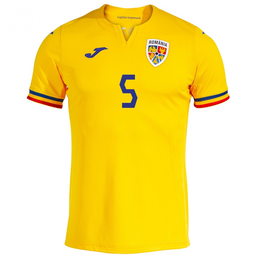 Mujer Camiseta Rumania Gabriel Dănuleasă #5 Amarillo 1ª Equipación 24-26 La Camisa Chile