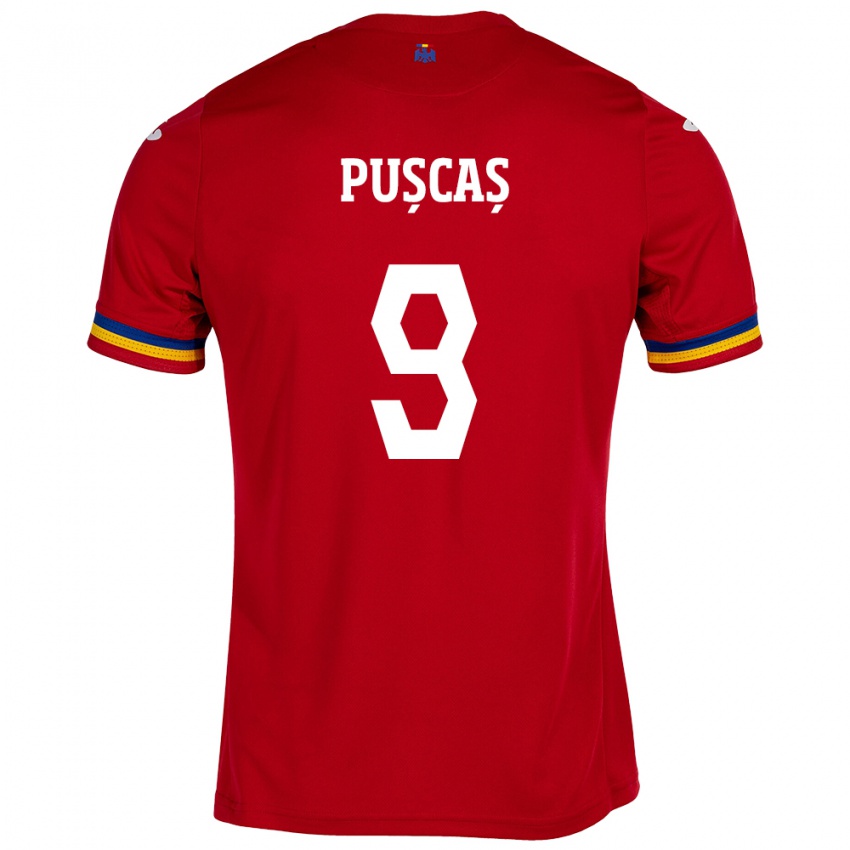 Mujer Camiseta Rumania George Pușcaș #9 Rojo 2ª Equipación 24-26 La Camisa Chile
