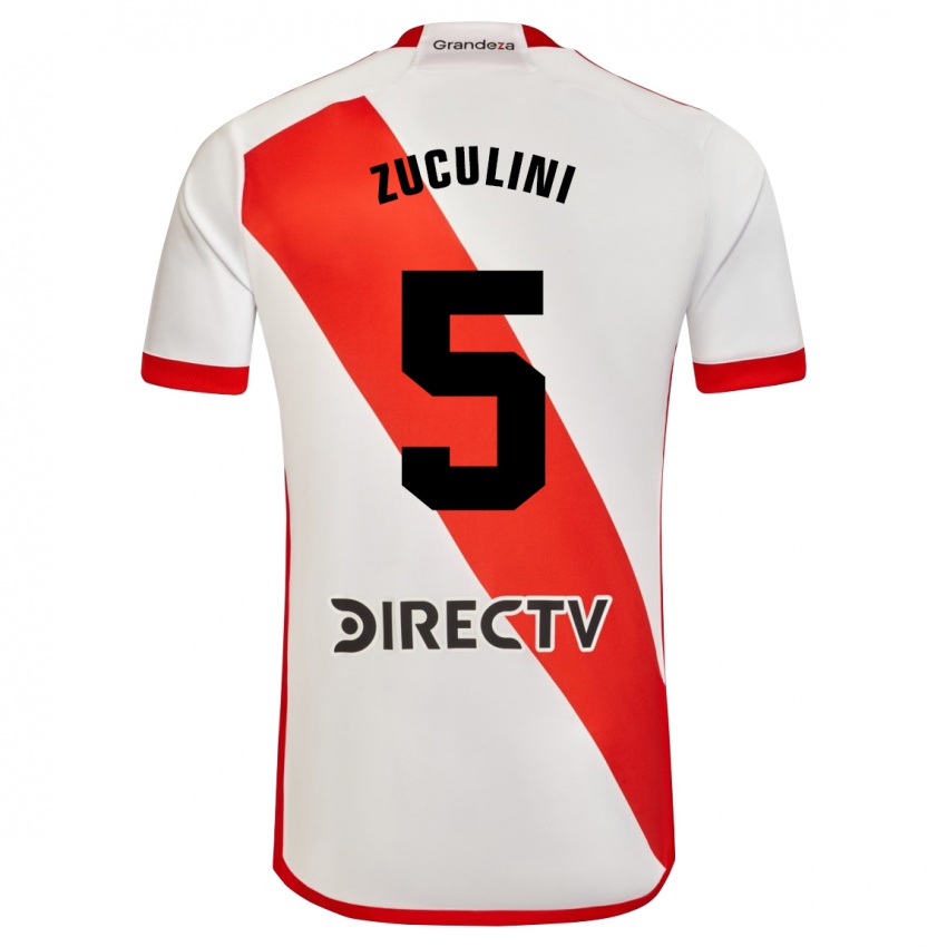 Niño Camiseta Bruno Zuculini #5 Blanco Rojo 1ª Equipación 2023/24 La Camisa Chile