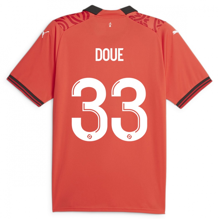 Niño Camiseta Désiré Doué #33 Rojo 1ª Equipación 2023/24 La Camisa Chile