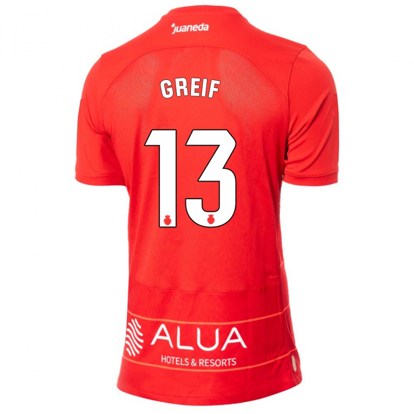 Niño Camiseta Dominik Greif #13 Rojo 1ª Equipación 2023/24 La Camisa Chile