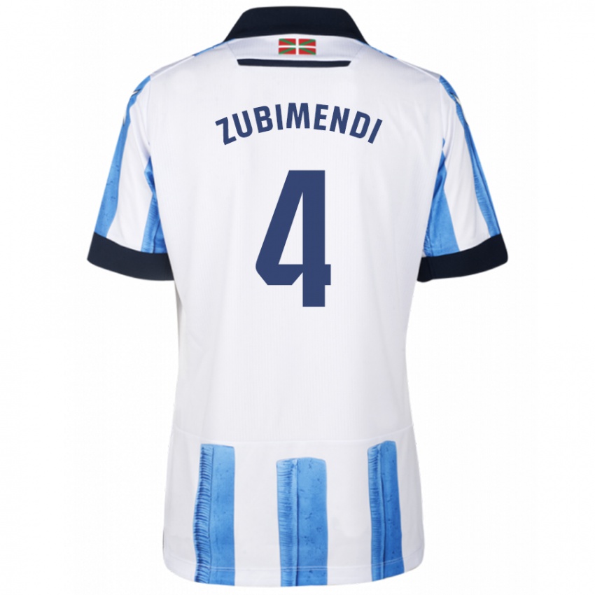 Niño Camiseta Martín Zubimendi #4 Azul Blanco 1ª Equipación 2023/24 La Camisa Chile