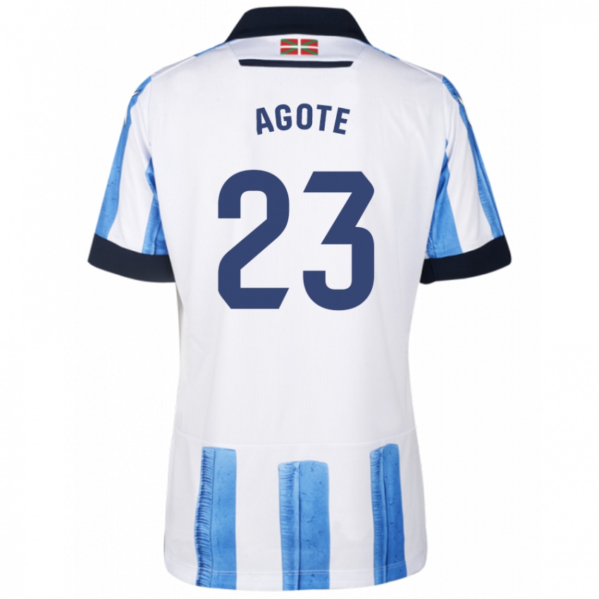 Niño Camiseta Unax Agote #23 Azul Blanco 1ª Equipación 2023/24 La Camisa Chile