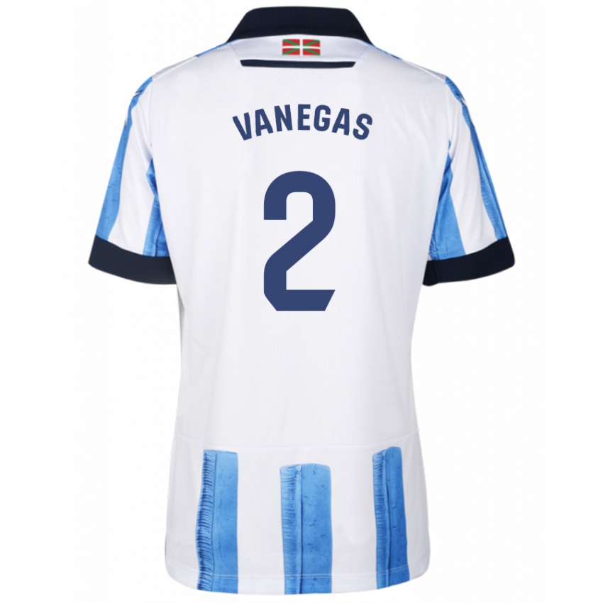 Niño Camiseta Manuela Vanegas Cataño #2 Azul Blanco 1ª Equipación 2023/24 La Camisa Chile