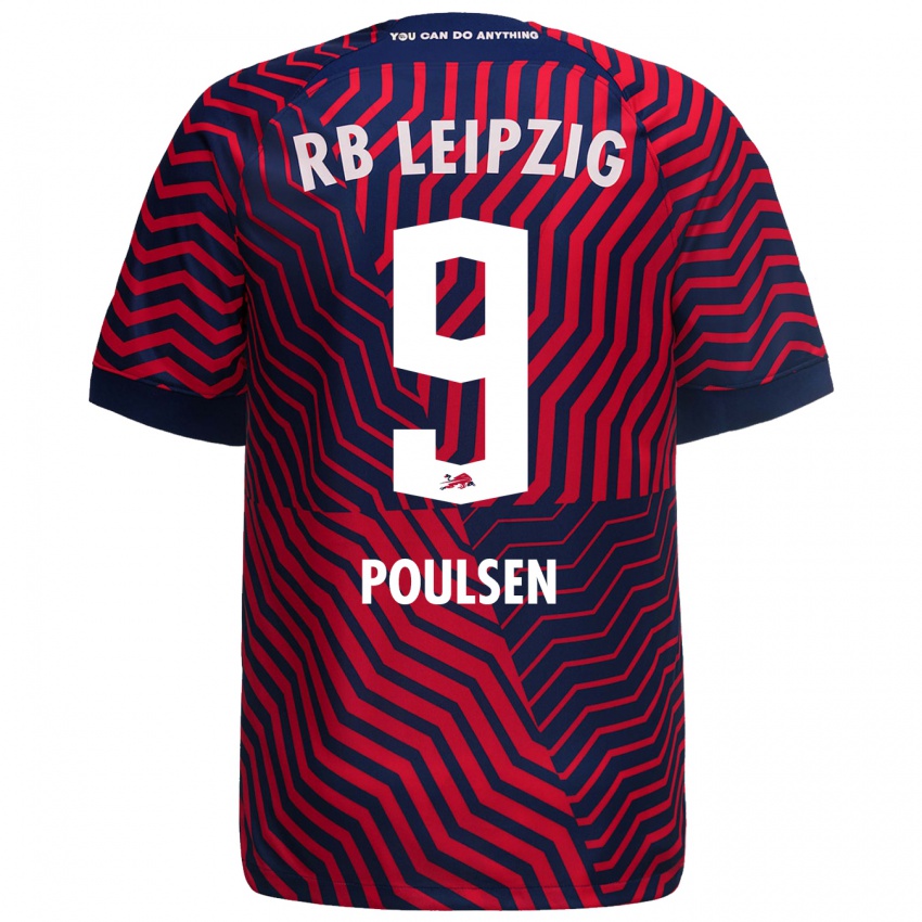 Niño Camiseta Yussuf Poulsen #9 Azul Rojo 2ª Equipación 2023/24 La Camisa Chile