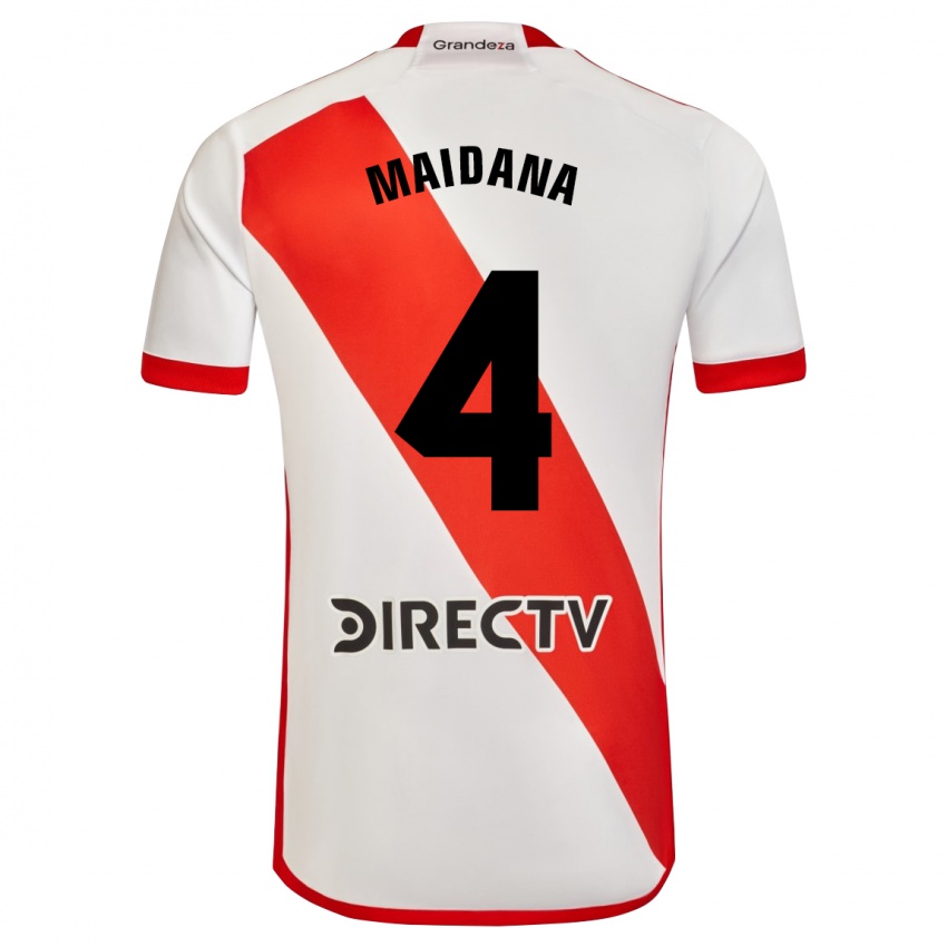 Hombre Camiseta Jonatan Maidana #4 Blanco Rojo 1ª Equipación 2023/24 La Camisa Chile
