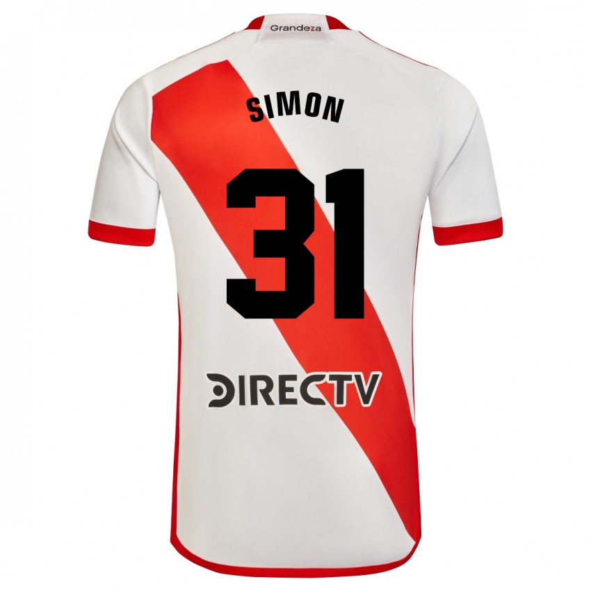 Hombre Camiseta Santiago Simon #31 Blanco Rojo 1ª Equipación 2023/24 La Camisa Chile