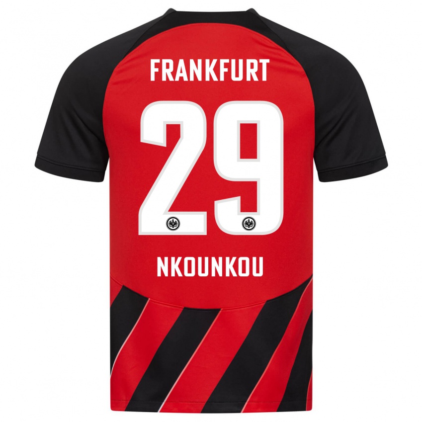 Hombre Camiseta Niels Nkounkou #29 Negro Rojo 1ª Equipación 2023/24 La Camisa Chile
