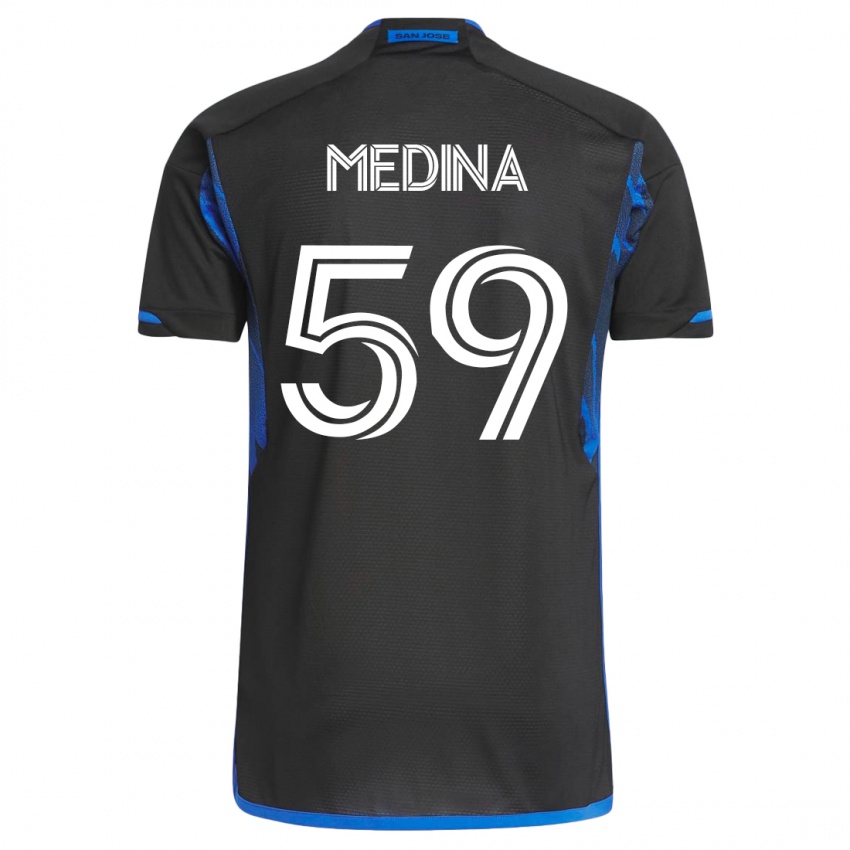 Hombre Camiseta Cruz Medina #59 Azul Negro 1ª Equipación 2023/24 La Camisa Chile