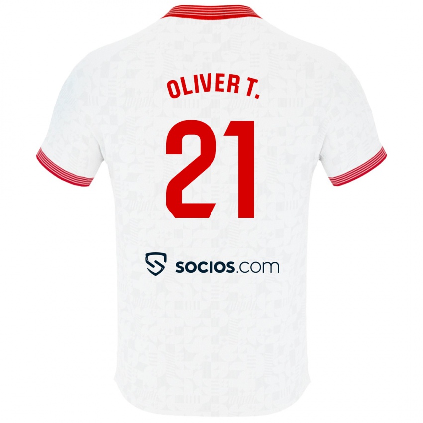 Hombre Camiseta Oliver Torres #21 Blanco 1ª Equipación 2023/24 La Camisa Chile