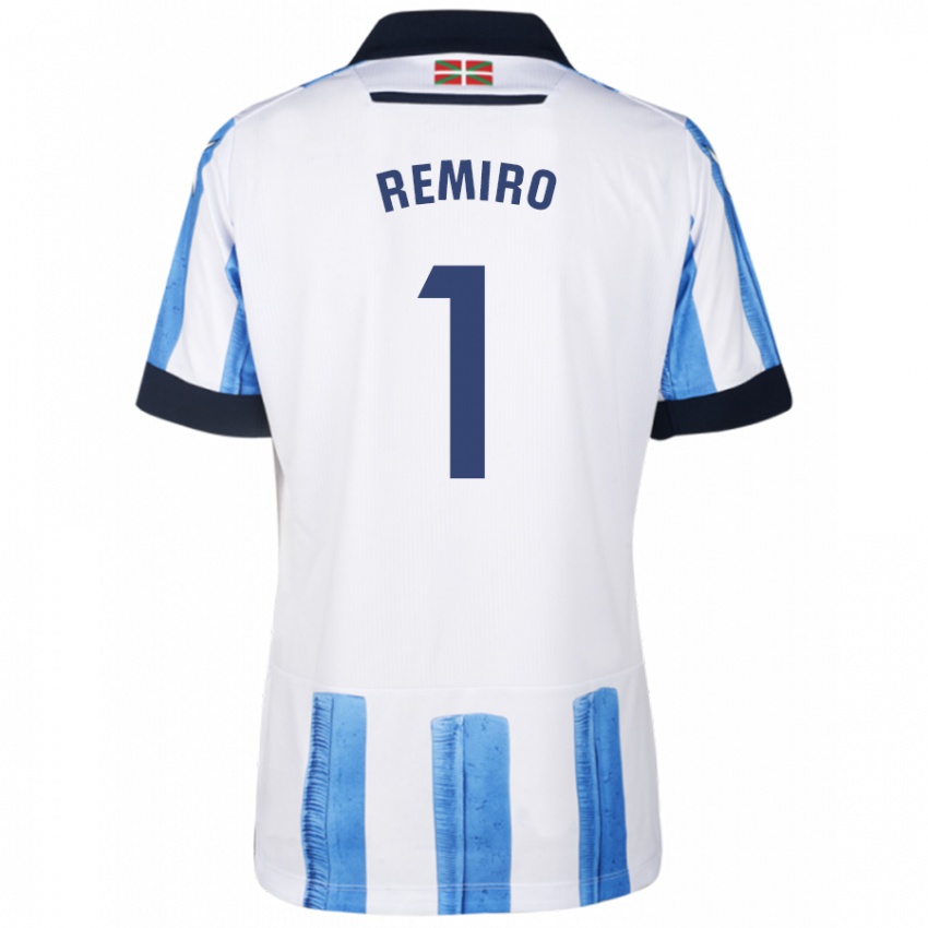 Hombre Camiseta Alex Remiro #1 Azul Blanco 1ª Equipación 2023/24 La Camisa Chile