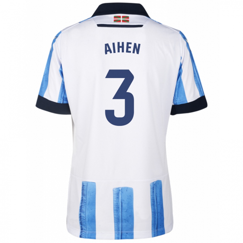 Hombre Camiseta Aihen Munoz #3 Azul Blanco 1ª Equipación 2023/24 La Camisa Chile