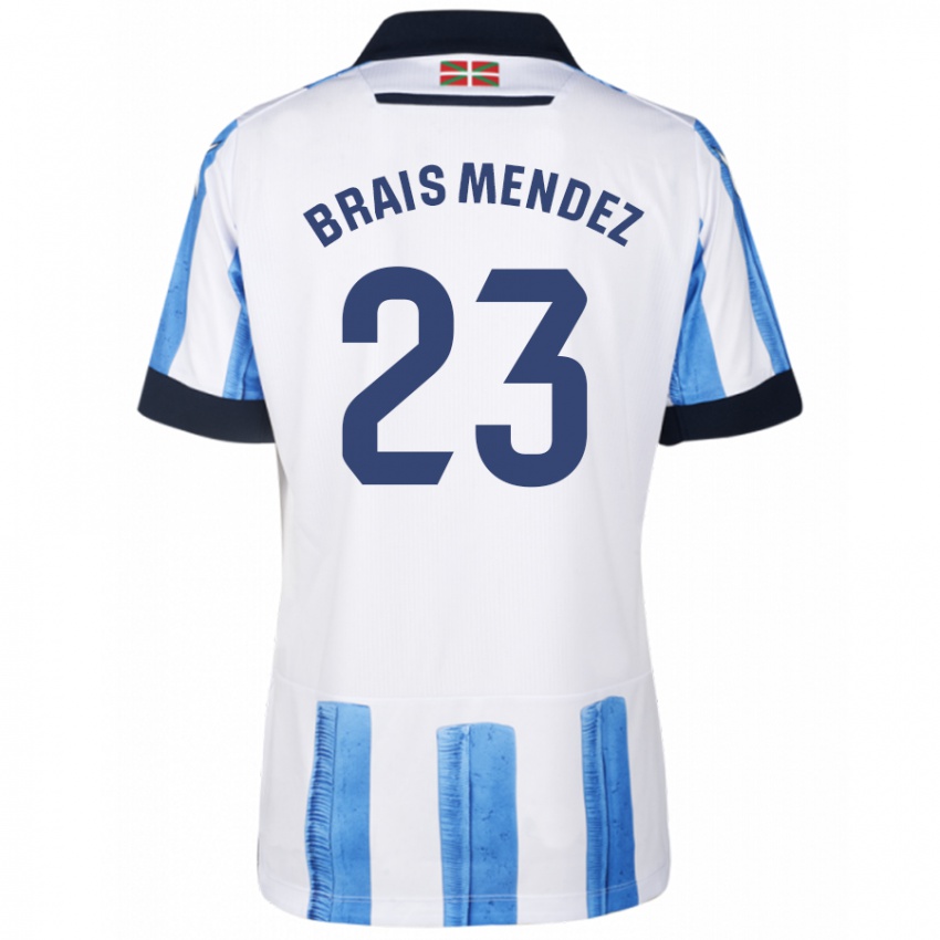 Hombre Camiseta Brais Mendez #23 Azul Blanco 1ª Equipación 2023/24 La Camisa Chile