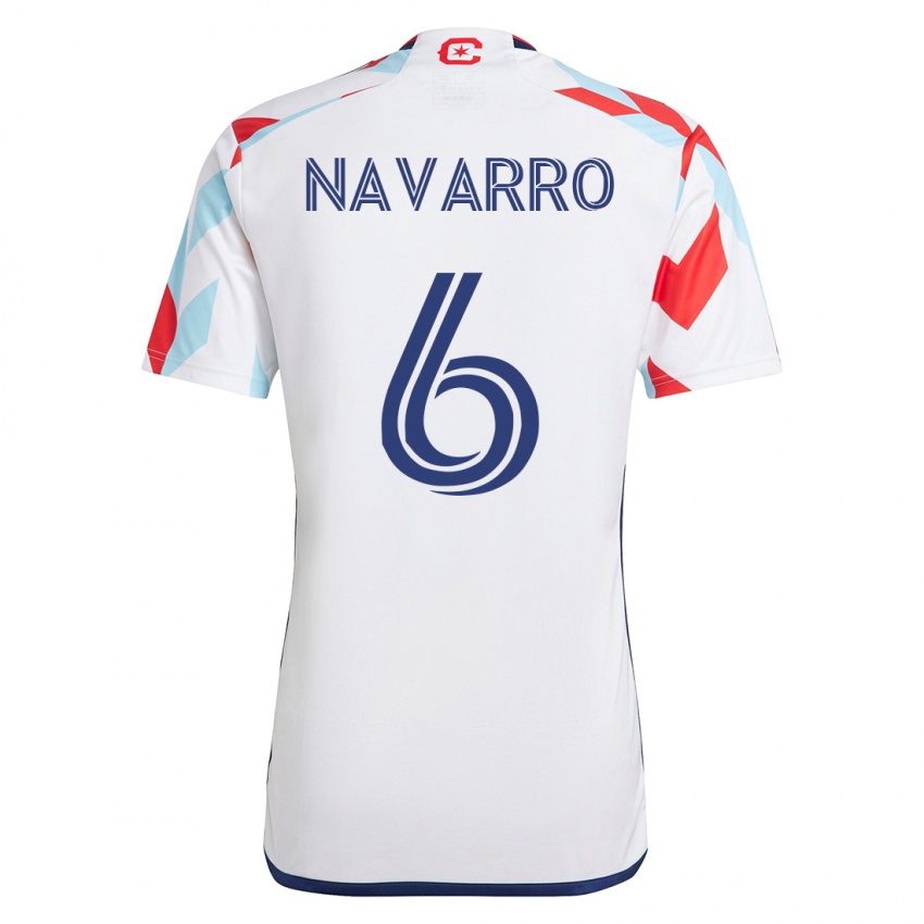 Hombre Camiseta Miguel Navarro #6 Blanco Azul 2ª Equipación 2023/24 La Camisa Chile