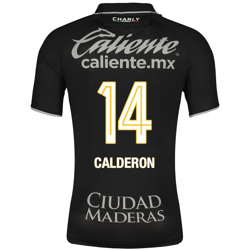 Hombre Camiseta Daniela Calderón #14 Negro 2ª Equipación 2023/24 La Camisa Chile