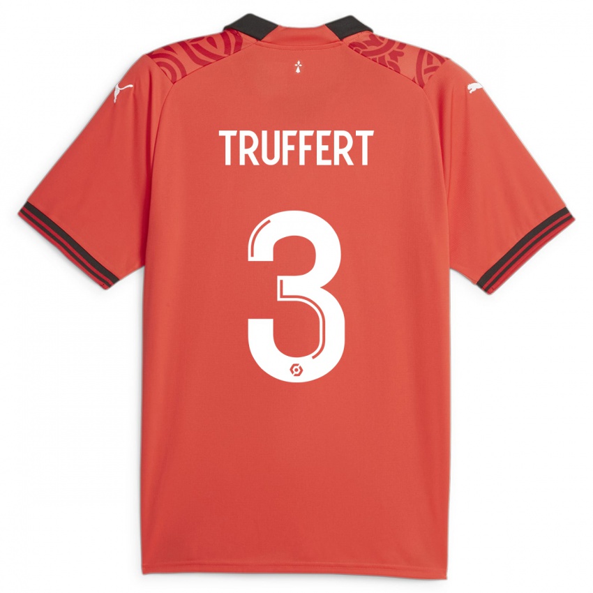 Mujer Camiseta Adrien Truffert #3 Rojo 1ª Equipación 2023/24 La Camisa Chile
