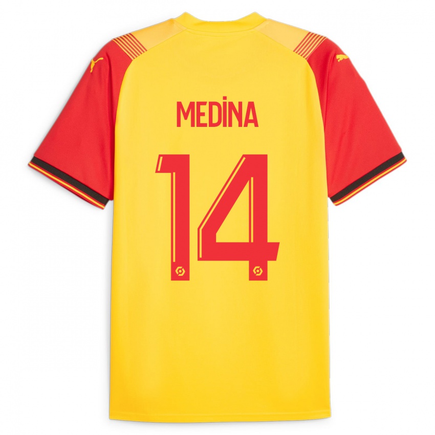 Mujer Camiseta Facundo Medina #14 Amarillo 1ª Equipación 2023/24 La Camisa Chile