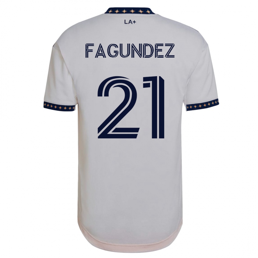 Mujer Camiseta Diego Fagúndez #21 Blanco 1ª Equipación 2023/24 La Camisa Chile