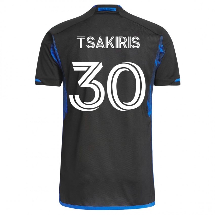 Mujer Camiseta Niko Tsakiris #30 Azul Negro 1ª Equipación 2023/24 La Camisa Chile