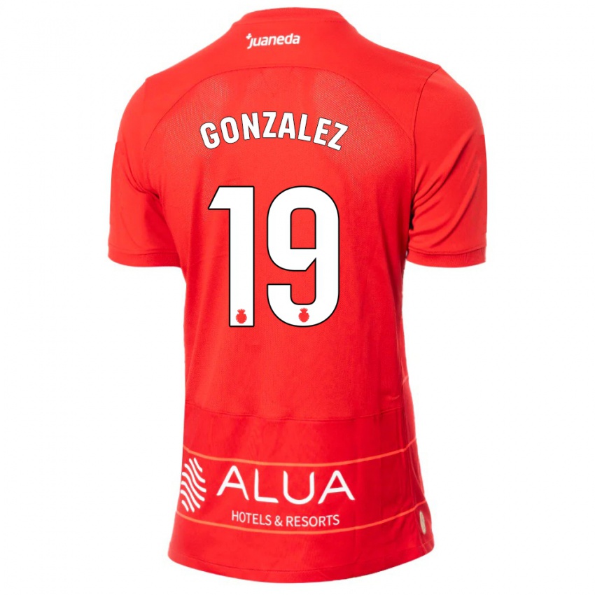 Mujer Camiseta Adrià González #19 Rojo 1ª Equipación 2023/24 La Camisa Chile