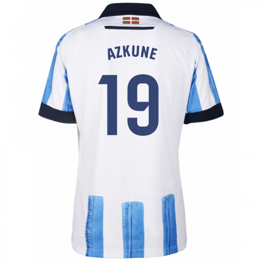 Mujer Camiseta Ekain Azkune #19 Azul Blanco 1ª Equipación 2023/24 La Camisa Chile