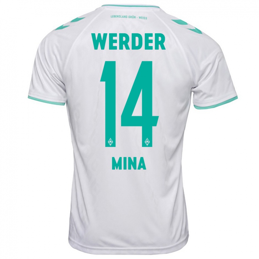 Mujer Camiseta Johan Mina #14 Blanco 2ª Equipación 2023/24 La Camisa Chile