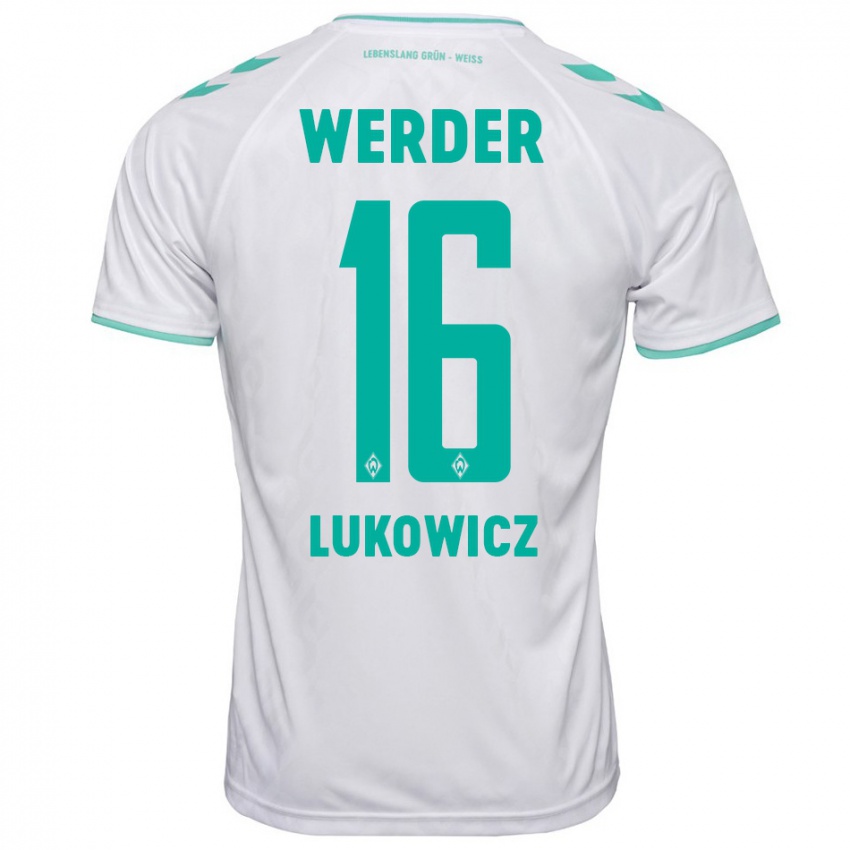 Mujer Camiseta Maik Lukowicz #16 Blanco 2ª Equipación 2023/24 La Camisa Chile