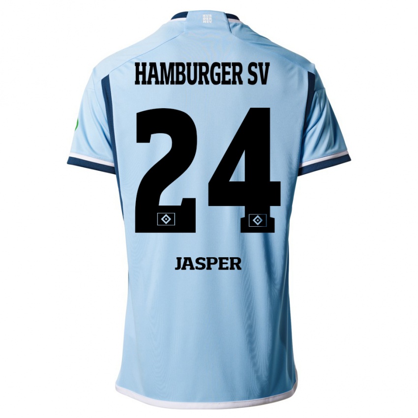 Mujer Camiseta Jan-Lukas Jasper #24 Azul 2ª Equipación 2023/24 La Camisa Chile