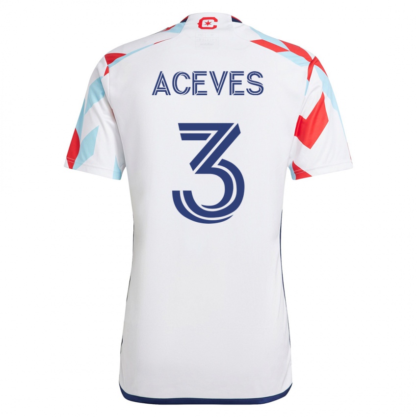 Mujer Camiseta Alonso Aceves #3 Blanco Azul 2ª Equipación 2023/24 La Camisa Chile