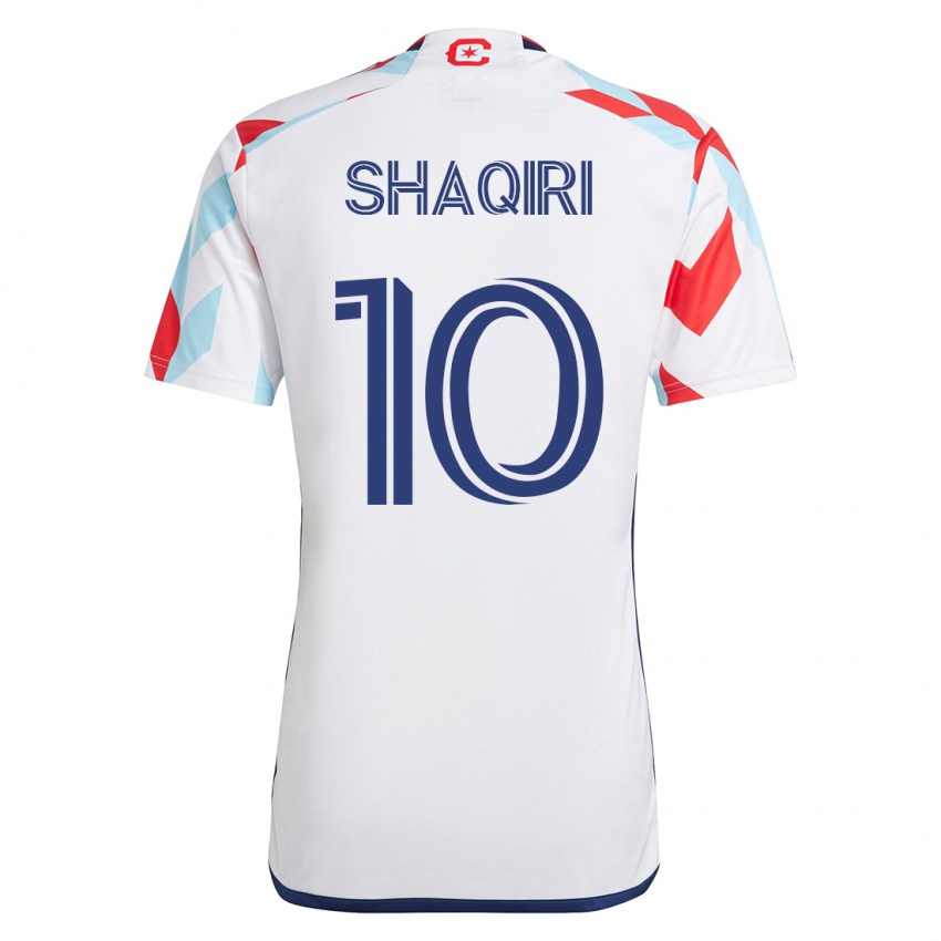 Mujer Camiseta Xherdan Shaqiri #10 Blanco Azul 2ª Equipación 2023/24 La Camisa Chile