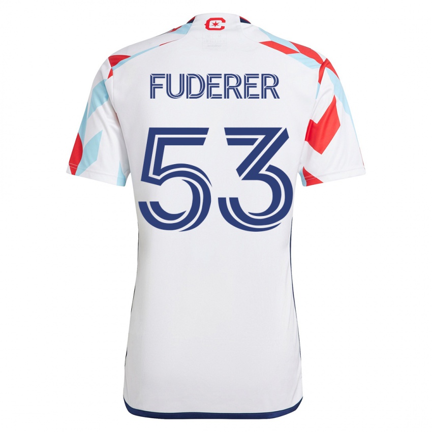 Mujer Camiseta Jake Fuderer #53 Blanco Azul 2ª Equipación 2023/24 La Camisa Chile