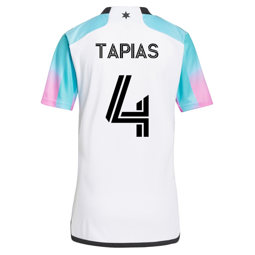 Mujer Camiseta Miguel Tapias #4 Blanco 2ª Equipación 2023/24 La Camisa Chile