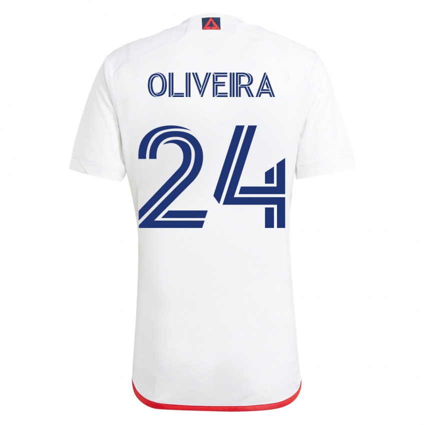 Mujer Camiseta Cristiano Oliveira #24 Blanco Rojo 2ª Equipación 2023/24 La Camisa Chile