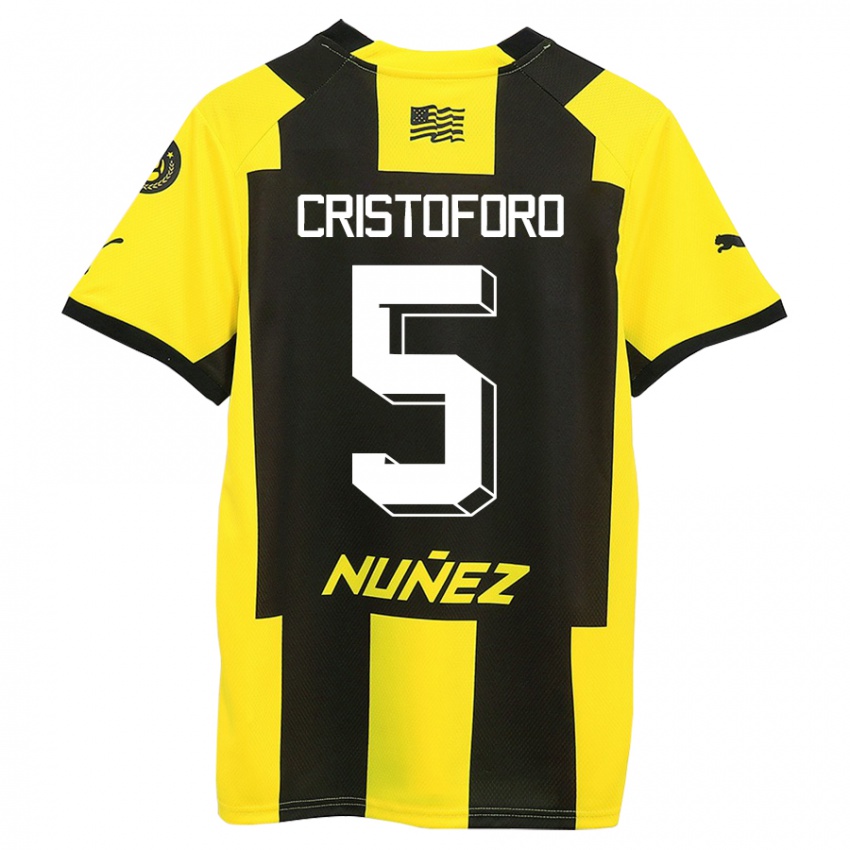 Niño Camiseta Sebastián Cristóforo #5 Amarillo Negro 1ª Equipación 2023/24 La Camisa Chile
