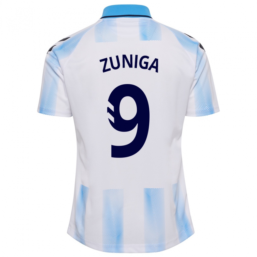 Niño Camiseta Loren Zúñiga #9 Blanco Azul 1ª Equipación 2023/24 La Camisa Chile