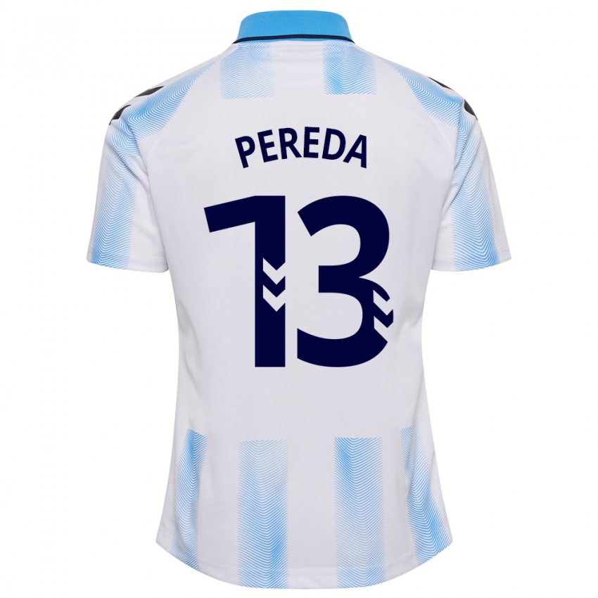 Niño Camiseta Adrián Pereda #13 Blanco Azul 1ª Equipación 2023/24 La Camisa Chile