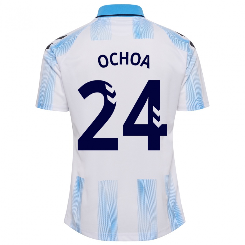 Niño Camiseta Aarón Ochoa #24 Blanco Azul 1ª Equipación 2023/24 La Camisa Chile