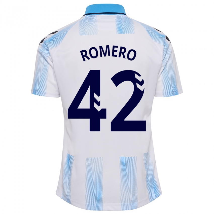 Niño Camiseta Andrea Romero #42 Blanco Azul 1ª Equipación 2023/24 La Camisa Chile