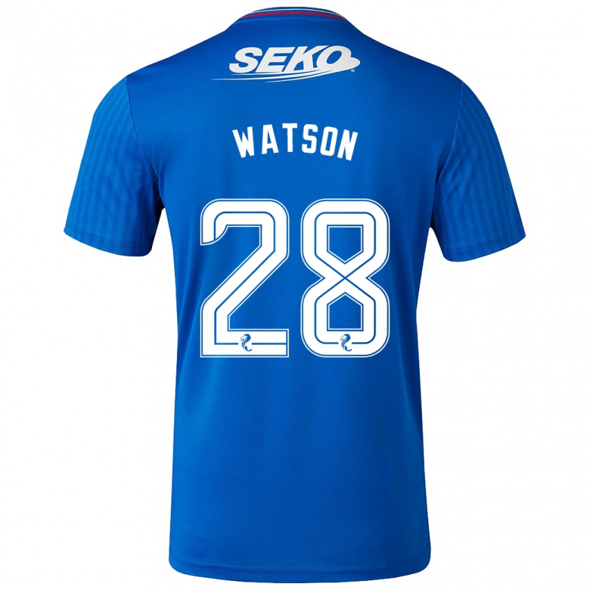 Niño Camiseta Emma Watson #28 Azul 1ª Equipación 2023/24 La Camisa Chile