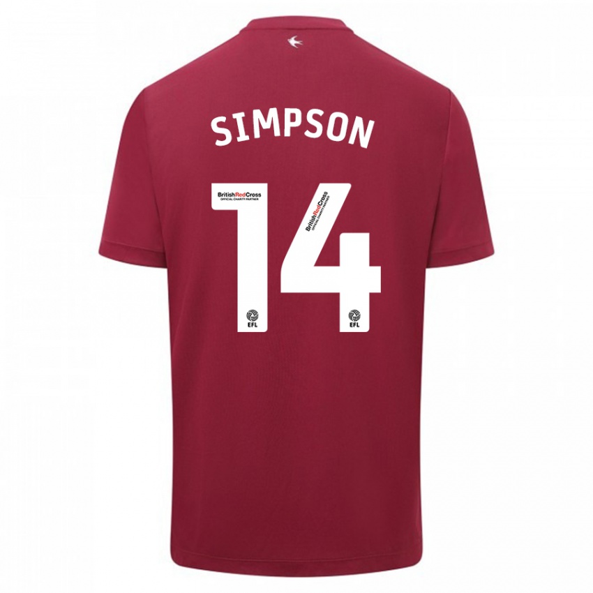 Niño Camiseta Jasmine Simpson #14 Rojo 2ª Equipación 2023/24 La Camisa Chile