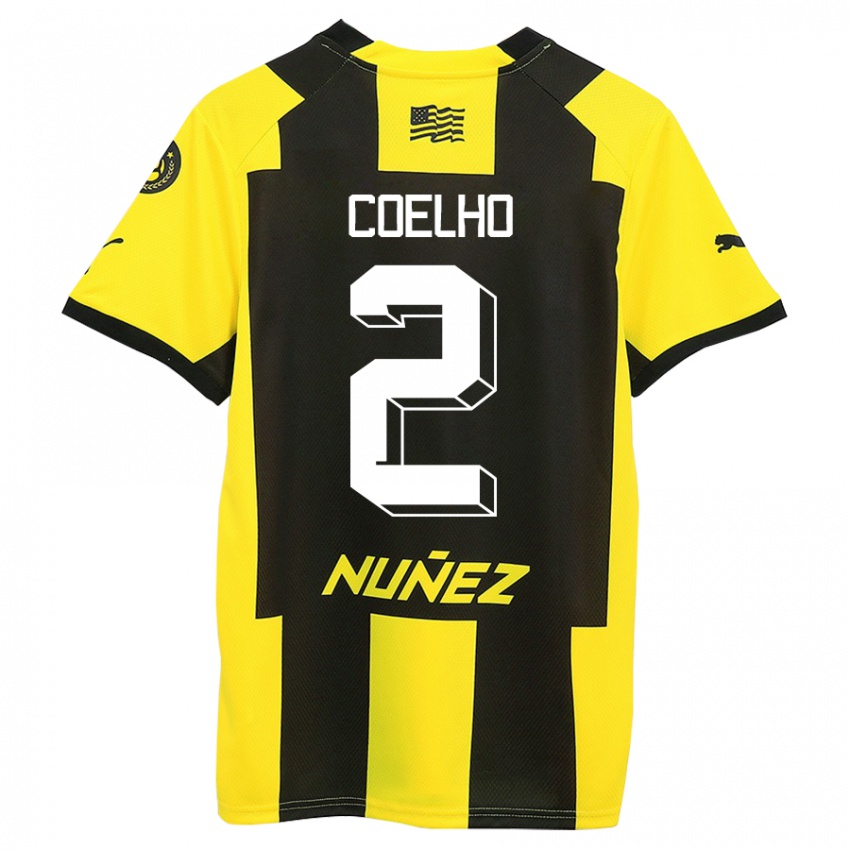 Hombre Camiseta Léo Coelho #2 Amarillo Negro 1ª Equipación 2023/24 La Camisa Chile