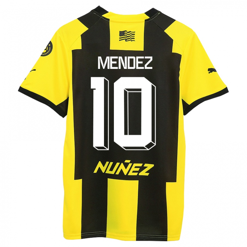 Hombre Camiseta Kevin Méndez #10 Amarillo Negro 1ª Equipación 2023/24 La Camisa Chile