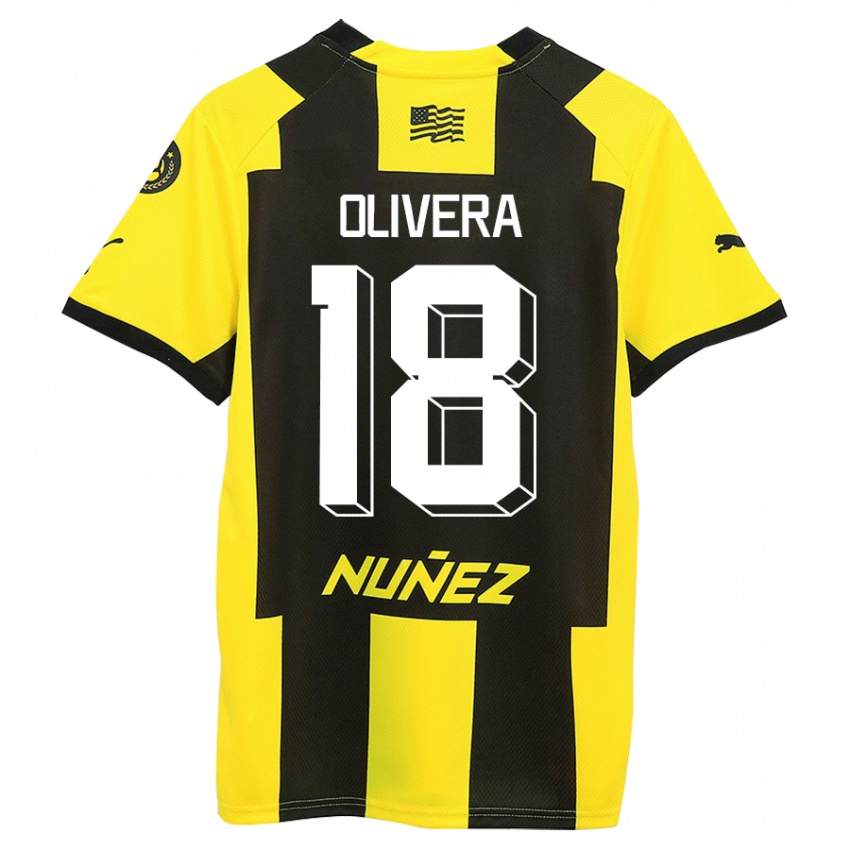 Hombre Camiseta Maximiliano Olivera #18 Amarillo Negro 1ª Equipación 2023/24 La Camisa Chile