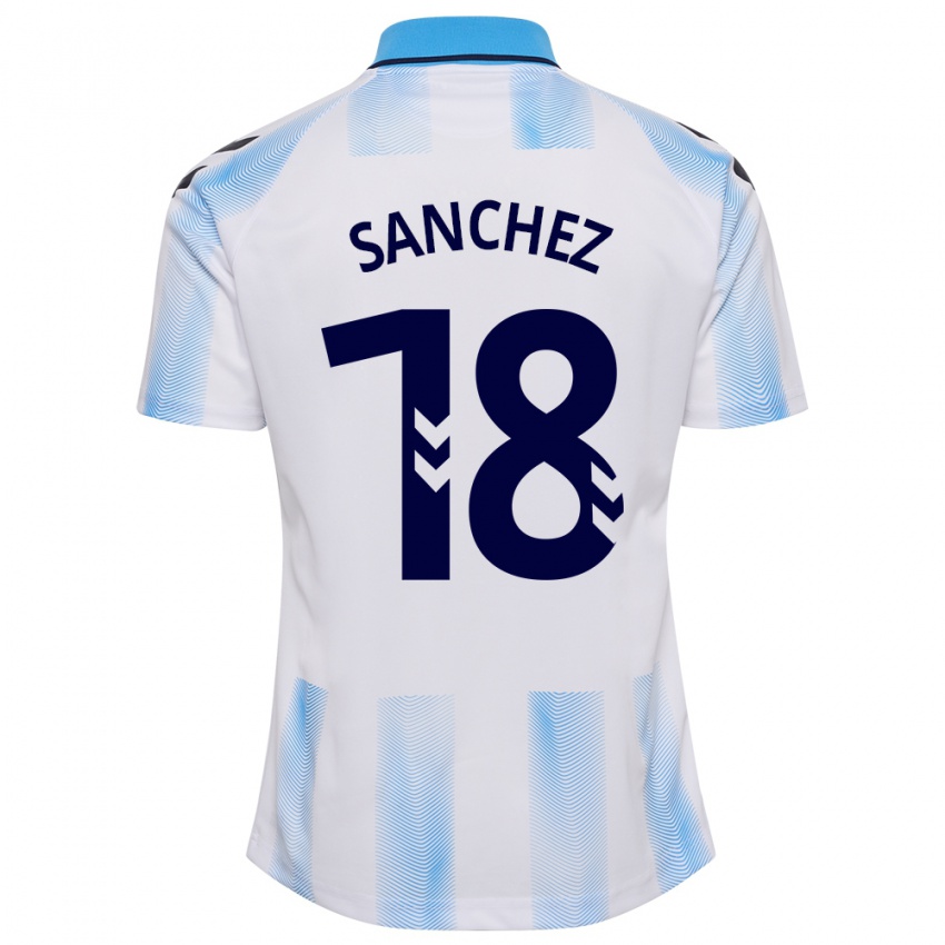 Hombre Camiseta Dani Sánchez #18 Blanco Azul 1ª Equipación 2023/24 La Camisa Chile