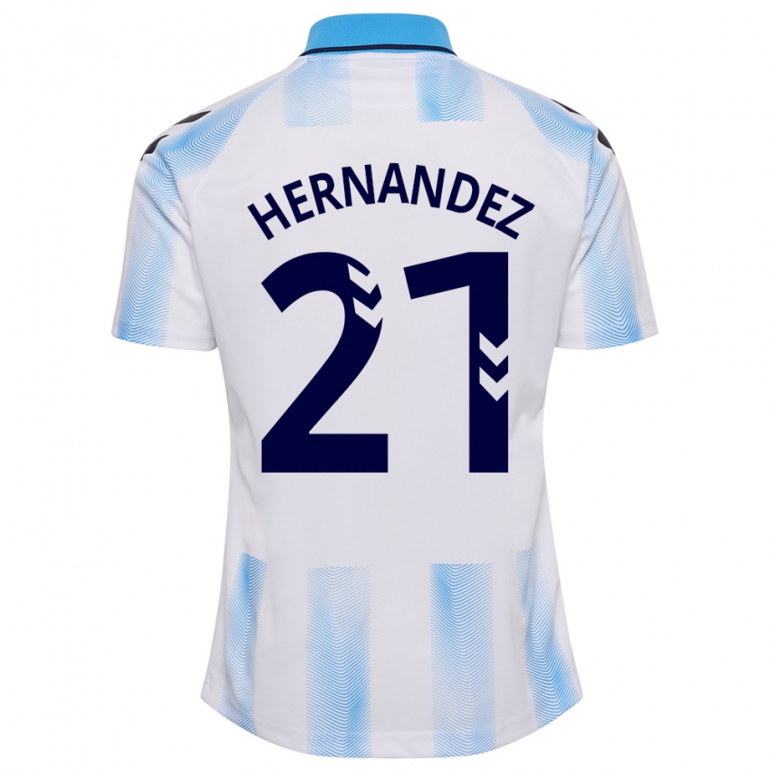 Hombre Camiseta Juan Hernández #21 Blanco Azul 1ª Equipación 2023/24 La Camisa Chile