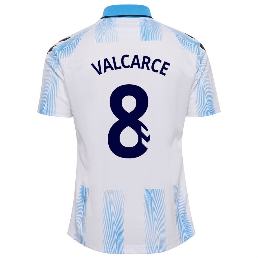 Hombre Camiseta Alejandro Valcarce #8 Blanco Azul 1ª Equipación 2023/24 La Camisa Chile