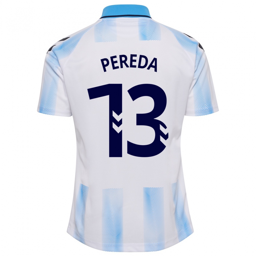 Hombre Camiseta Adrián Pereda #13 Blanco Azul 1ª Equipación 2023/24 La Camisa Chile