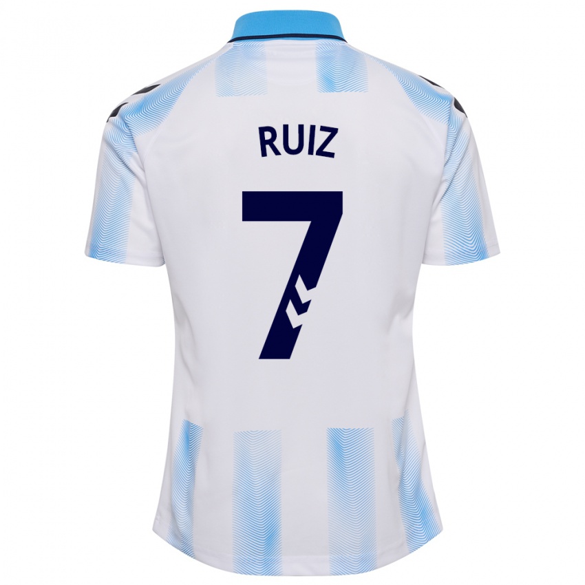 Hombre Camiseta María Ruiz #7 Blanco Azul 1ª Equipación 2023/24 La Camisa Chile