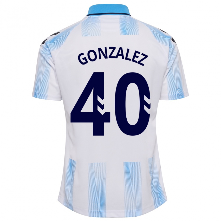 Hombre Camiseta Carol González #40 Blanco Azul 1ª Equipación 2023/24 La Camisa Chile