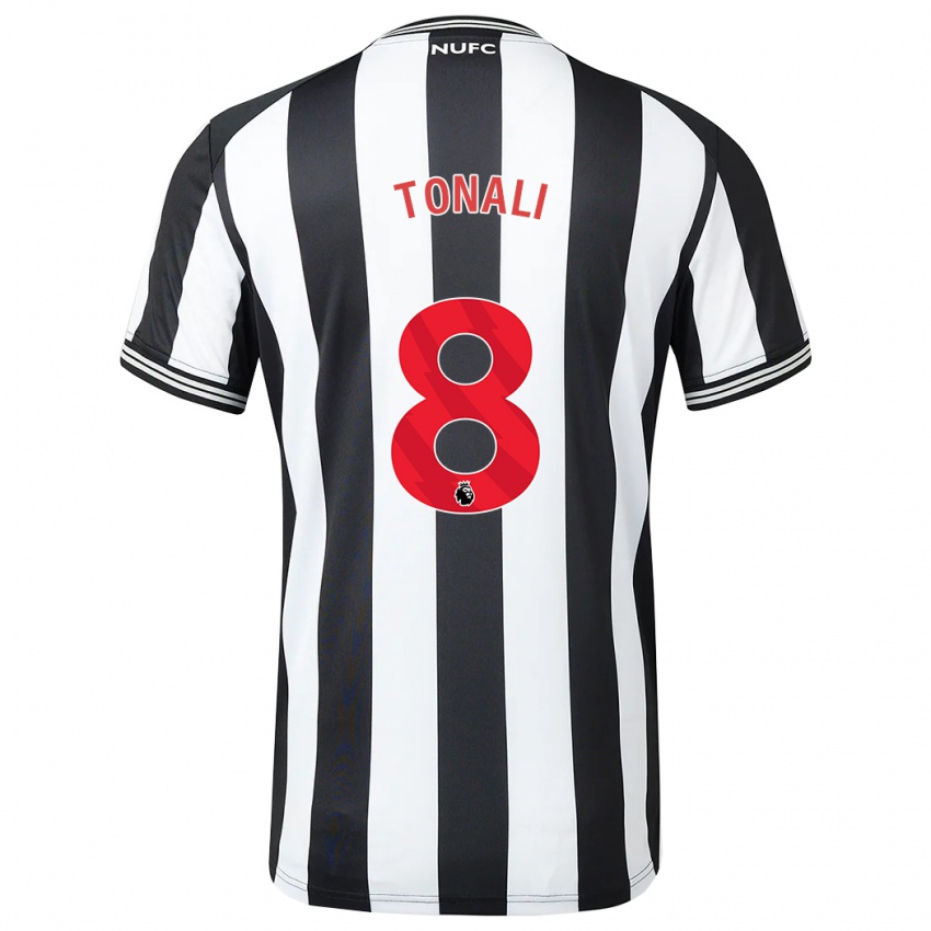Hombre Camiseta Sandro Tonali #8 Blanco Negro 1ª Equipación 2023/24 La Camisa Chile